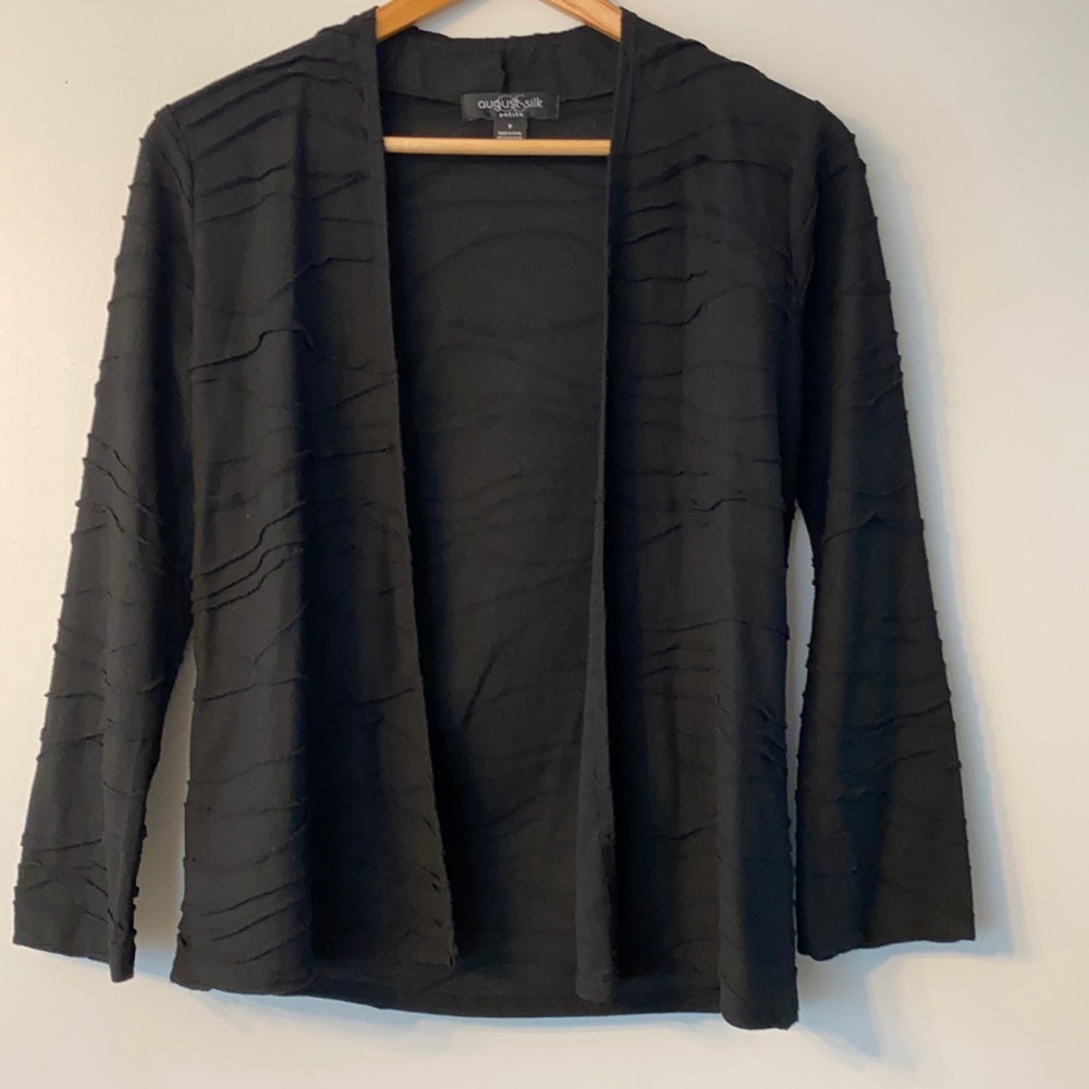 August Silk Black Open Cardigan. Sz Small P